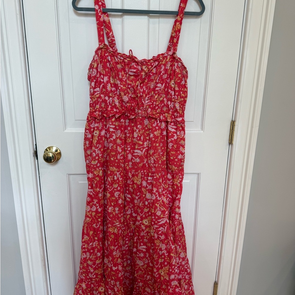 J.Crew Coral Red & Yellow and Light Pink Floral Sundress